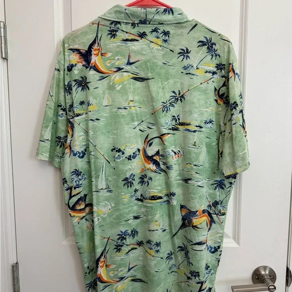 Ralph Lauren Green and Blue Polo Shirt with Tropical Print - Picture 4 of 4